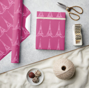 Paris Hot Pink Eiffel Tower Wrapping Paper Geschenkpapier