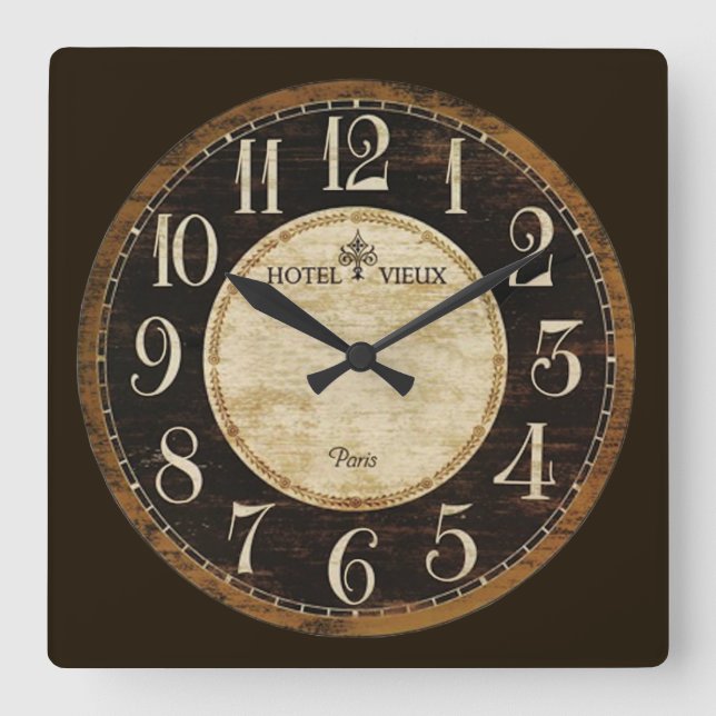 Paris-Hotel-Uhr Quadratische Wanduhr (Vorderseite)