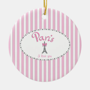 "Paris I Love You"- rosa Streifen Keramik Ornament