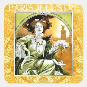 Paris Illustre Poster von Alphonse Mucha Quadratischer Aufkleber