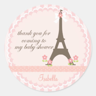 Paris im Frühjahr Girly Baby Shower Gefallen Runder Aufkleber