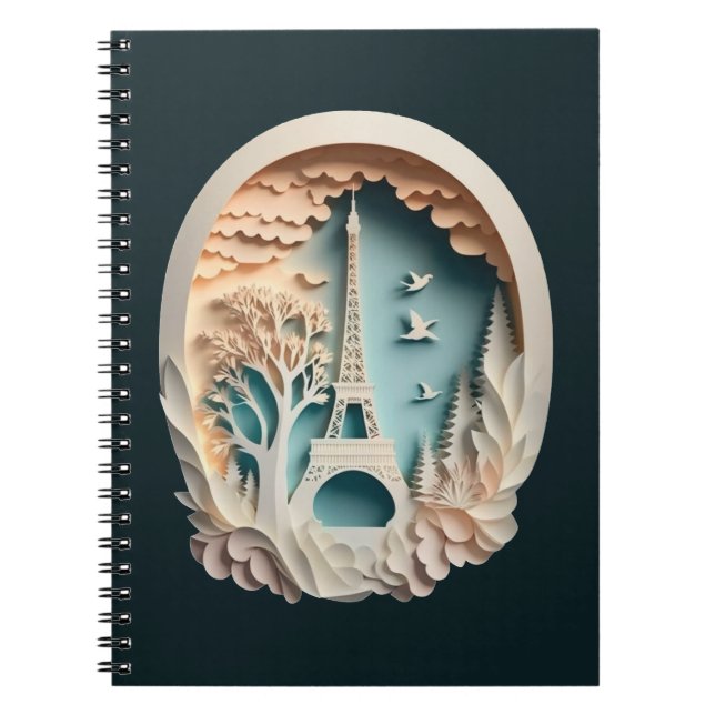 Paris Imitate Papercut Style Spiral Foto Notebook Notizblock (Vorderseite)