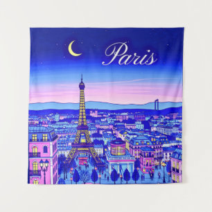 Paris in der Dämmerung unter einem Halbmond Wandteppich