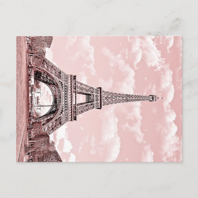 Paris in Pink Eiffel Tower France Postkarte (Vorderseite)