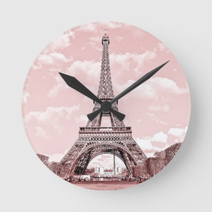 Paris in Pink Eiffel Tower Runde Wanduhr