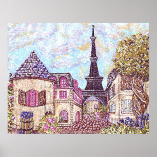 Paris inspiriert Pointillismus mit Eiffelturm Post Poster
