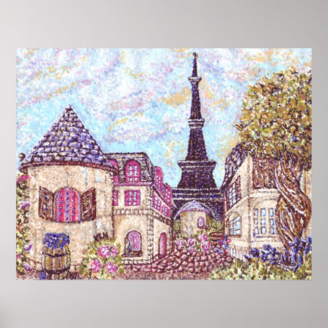 Paris inspiriert Pointillismus mit Eiffelturm Post Poster (Vorne)