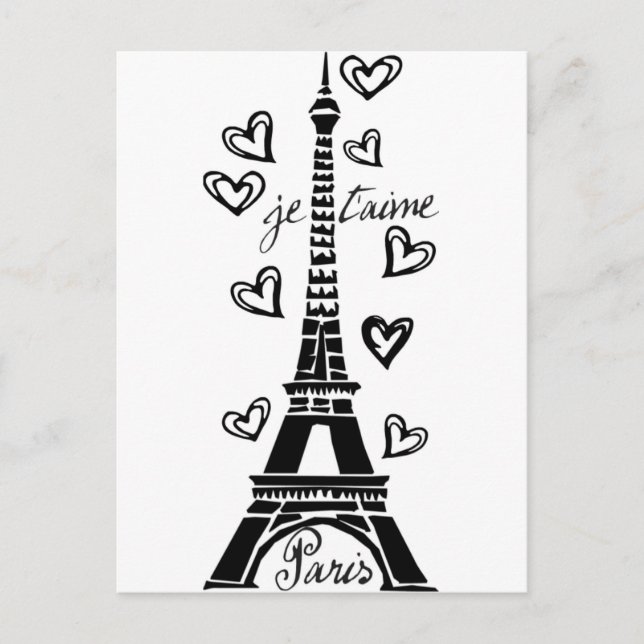 PARIS JE T'AIME EIFFEL TOWER UND HÖRDRUCK POSTKARTE (Vorderseite)