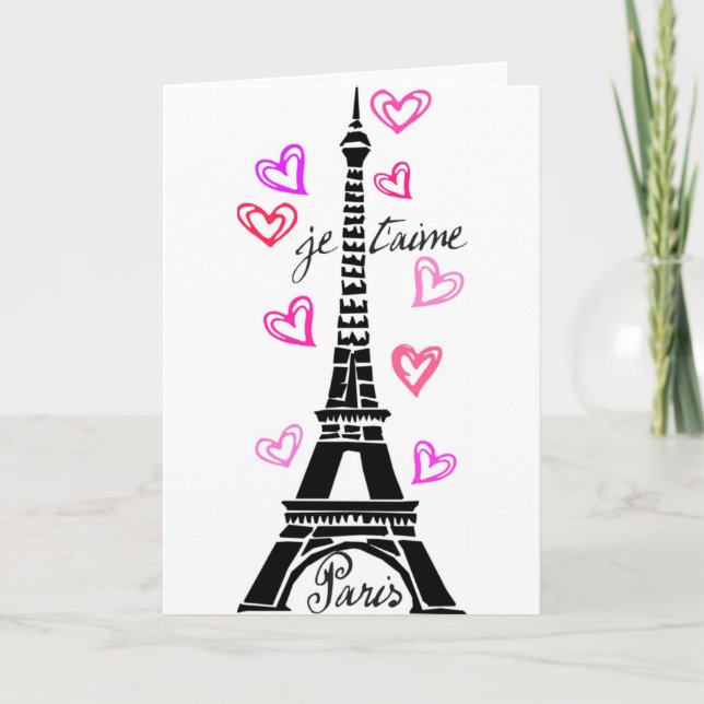 PARIS JE T'AIME EIFFEL UND PINKHERZEN KARTE (Vorderseite)