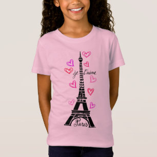 PARIS JE T'AIME EIFFEL UND ROSA HERZEN T-Shirt