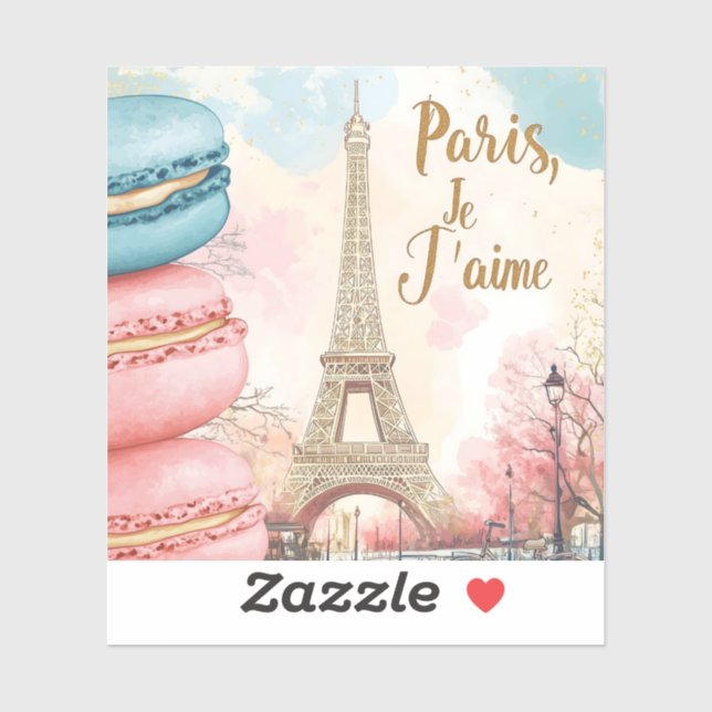 Paris, Je T'aime - Eiffelturm mit Macarons Aufkleber (Blatt)