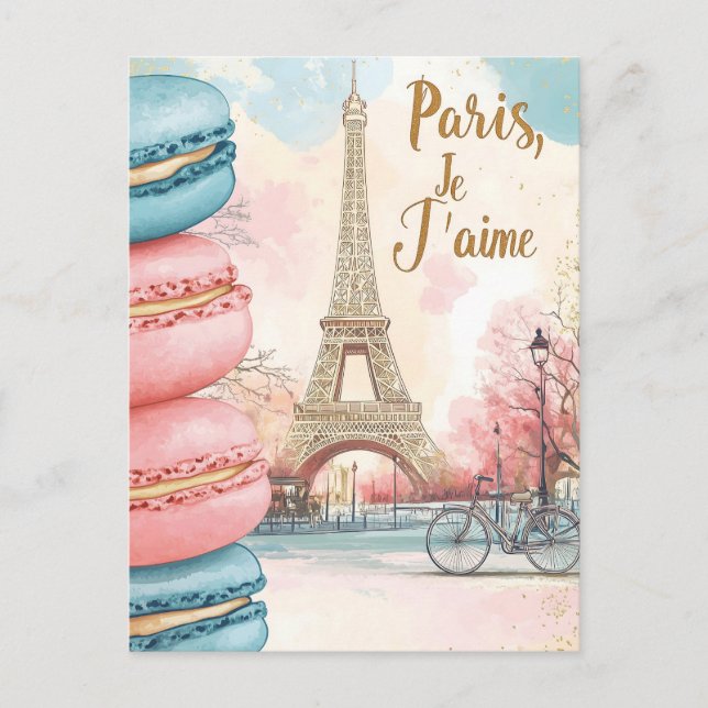 Paris, Je T'aime - Eiffelturm mit Macarons Postkarte (Vorderseite)