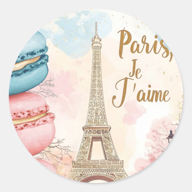 Paris, Je T'aime - Eiffelturm mit Macarons Runder Aufkleber (Vorderseite)