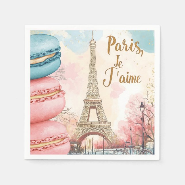 Paris, Je T'aime - Eiffelturm mit Macarons Serviette (Vorderseite)