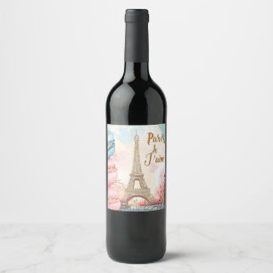 Paris, Je T'aime - Eiffelturm mit Macarons Weinetikett
