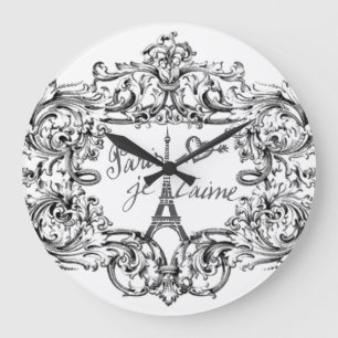 "Paris Je T'aime" Eiffelturm-Rolle-Druck Große Wanduhr
