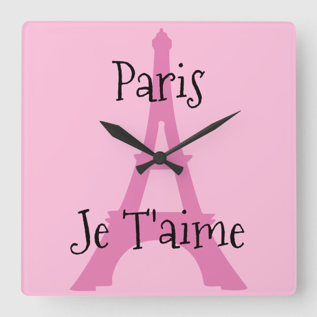 Paris Je t'aime Quadratische Wanduhr (Vorderseite)