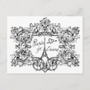 PARIS JET'AIME BAROQUE GERAHMTE EIFFEL UND HERZ POSTKARTE