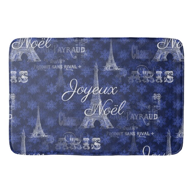 Paris Joyeux Weihnachten Christmas Blue Bathmat Badematte (Vorderseite)