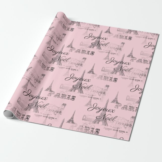 Paris Joyeux Weihnachten Pink Weihnachtswrapping P Geschenkpapier (Ungerollt)