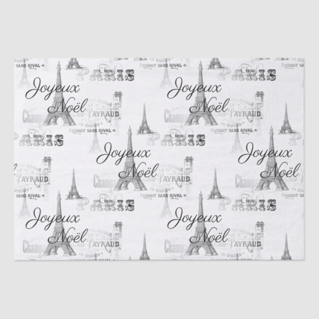 Paris Joyeux Weihnachten Weihnachts B&W Tissue Pap Seidenpapier (Vorderseite)