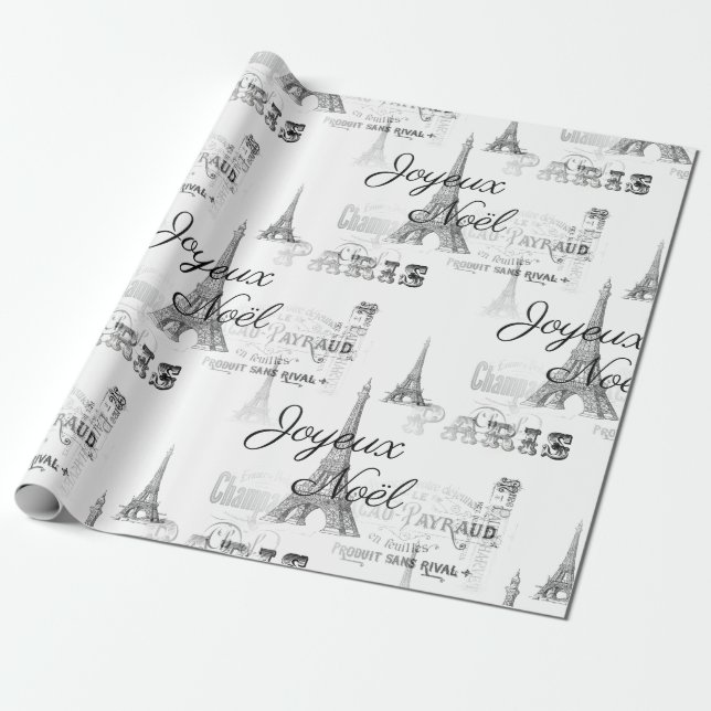 Paris Joyeux Weihnachten Weihnachts B&W Wrapping P Geschenkpapier (Ungerollt)