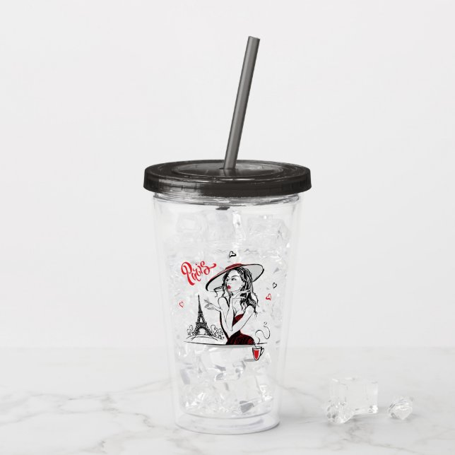 Paris & Kaffee, rot Acryltrinkbecher (Rückseite Ice)