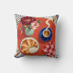 Paris Kaffeecroissant Bunte Bistrotisch Kissen