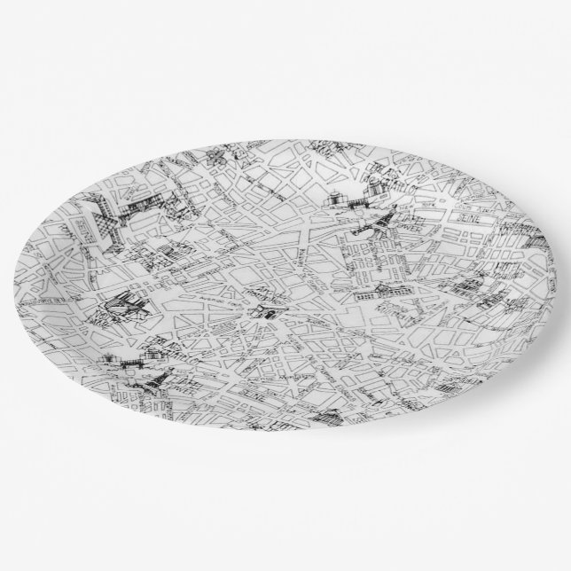 Paris Karte Pappteller (Schrägansicht)