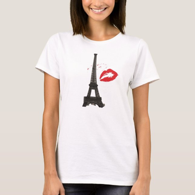 "Paris Kiss" Frauenbella-Flowy-Circle Top, weiß T-Shirt (Vorderseite)