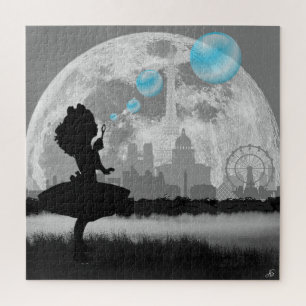 PARIS Kleines Girl Making Blue Bubble Art Puzzle
