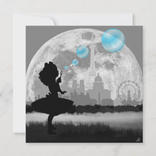 PARIS Kleines Mädchen macht blaue Bubble Art Karte