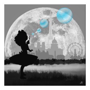 PARIS Kleines Mädchen macht blaue Bubble-Foto-Kuns Fotodruck