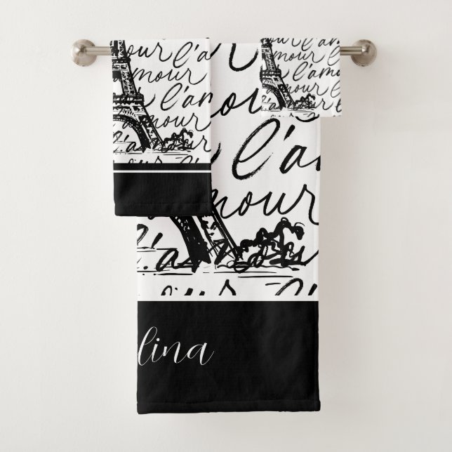 Paris L’Amore Black and White Eiffel - Romantic Badhandtuch Set (Insitu)