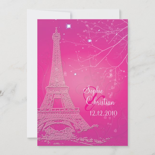 Paris La Nuit, eiffelturm Hochzeitsempfang Einladung (Vorderseite)