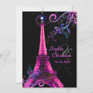 Paris La Nuit, Eiffelturm Hochzeitskarten Einladung