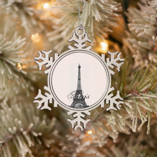 Paris – La Tour Eiffel pastel Eiffelturm Schneeflocken Zinn-Ornament (Baum)