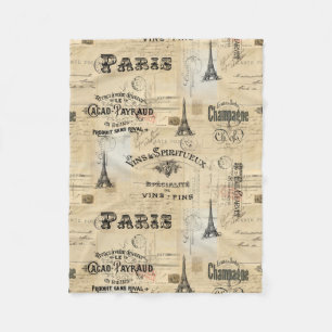 Paris Label Collage Französische Postkarte Fleece- Fleecedecke