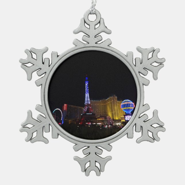 Paris Las Vegas Hotel & Casino #6 Schneeflocken Zinn-Ornament (Vorderseite)