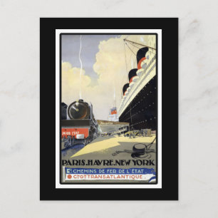 Paris, Le Havre, New York Vintage Reise Postkarte