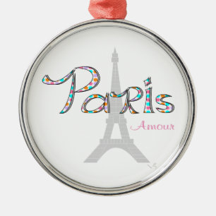 PARIS Liebe mit Eiffelturm Silbernes Ornament
