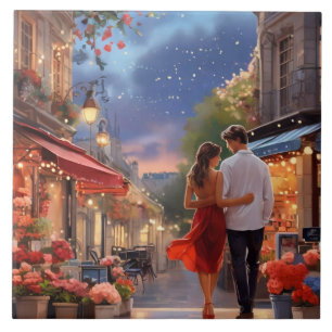 Paris Liebe: Romantische Sommernacht Paar Fliese