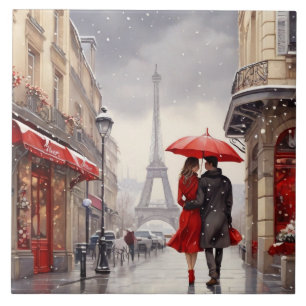 Paris Liebe: Romantischer Winterlicher Eiffelturm Fliese