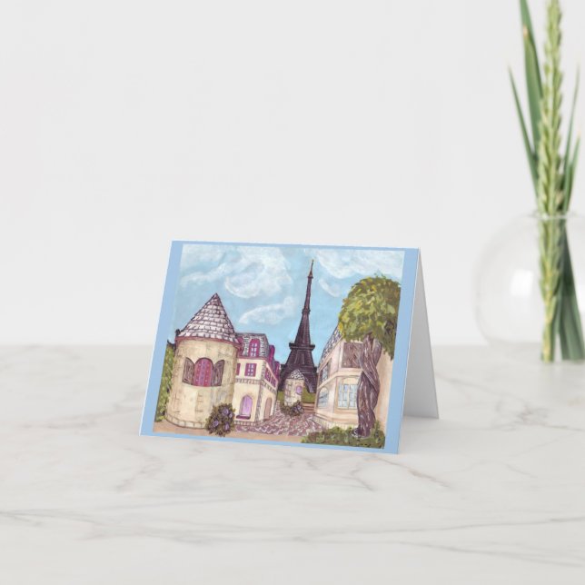 Paris like Landscape Note Card Eiffel Tower blue Karte (Vorderseite)