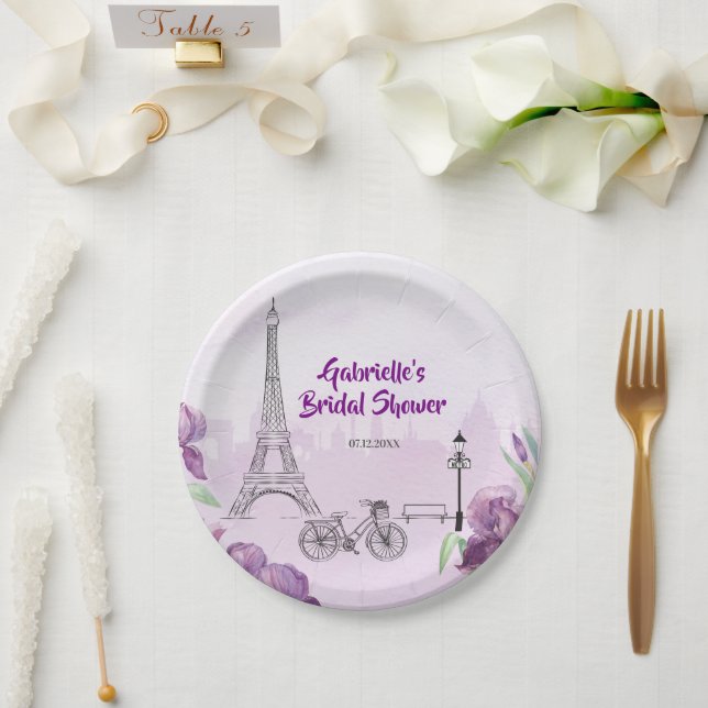Paris Lila Iris French Pappteller (Hochzeit)