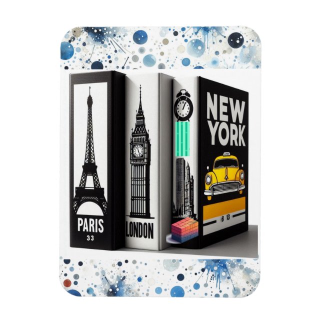 Paris London New York Books Magnet (Vertikal)