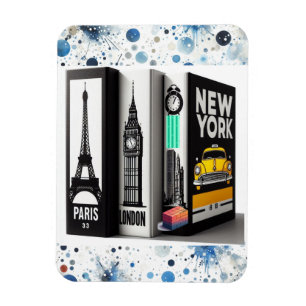 Paris London New York Bücher  Magnet