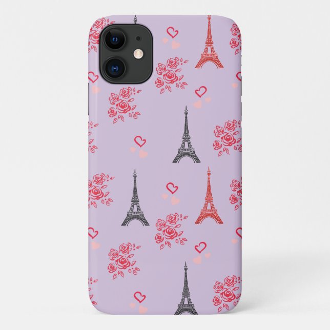 Paris Love Pattern – Eiffel Tower & Roses Seamless Case-Mate iPhone Hülle (Rückseite)