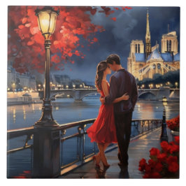 Paris Love: Romantic Couple Seine River Notre Dame Fliese