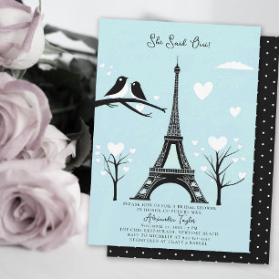 Paris Lovebirds Eiffel Winter Blue Brautparty Einladung
